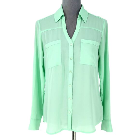Express Tops - Express Top Womens Small Mint Green The Portofino Shirt Blouse Roll Tab Sleeves